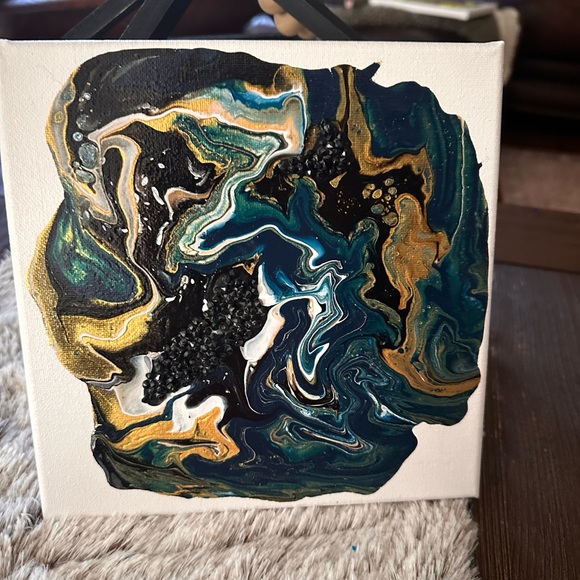 Hand made original shades of blue, gold,black abstract acrylic decor painting… - Picture 10 of 11